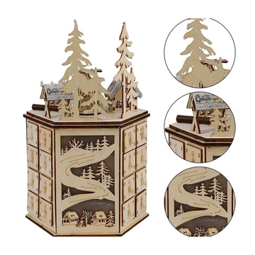 Calendrier de l'avent 24 numéros 20x18x32.5cm ensemble de scène de village de l'avent de noël en bois livré avec des effets musicaux